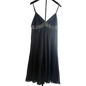 Dressbarn Black Mesh Beaded Empire Waist Cocktail Dress Women Size 12 Petite